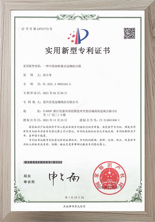 Utility Model Patent Certificate